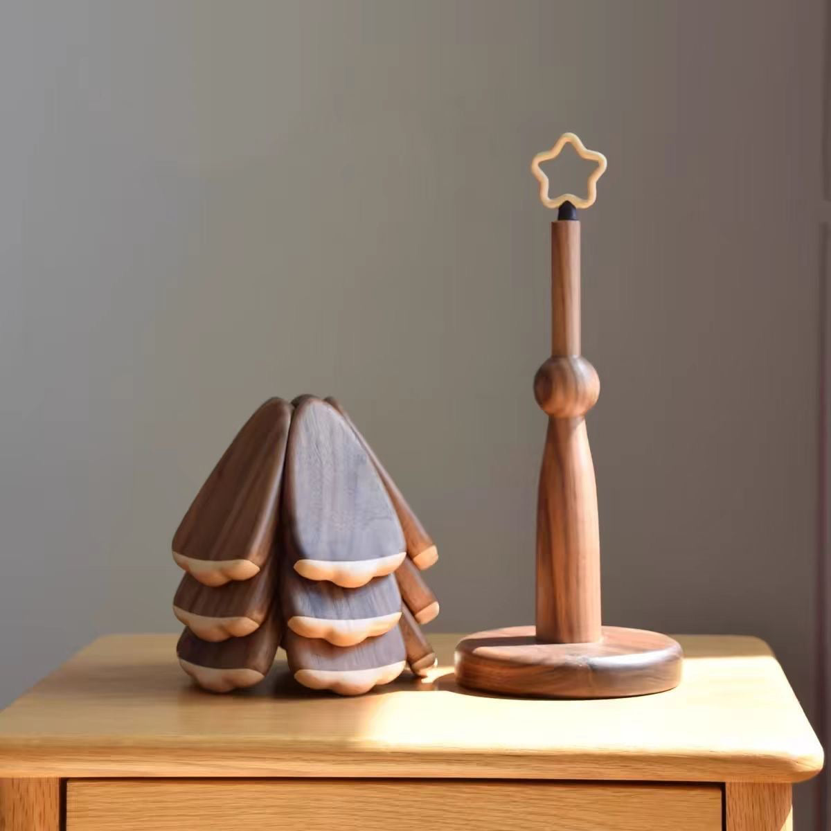 Solid walnut coaster and trivet with pine design