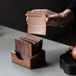 Solid walnut coaster set with holder and stackable design