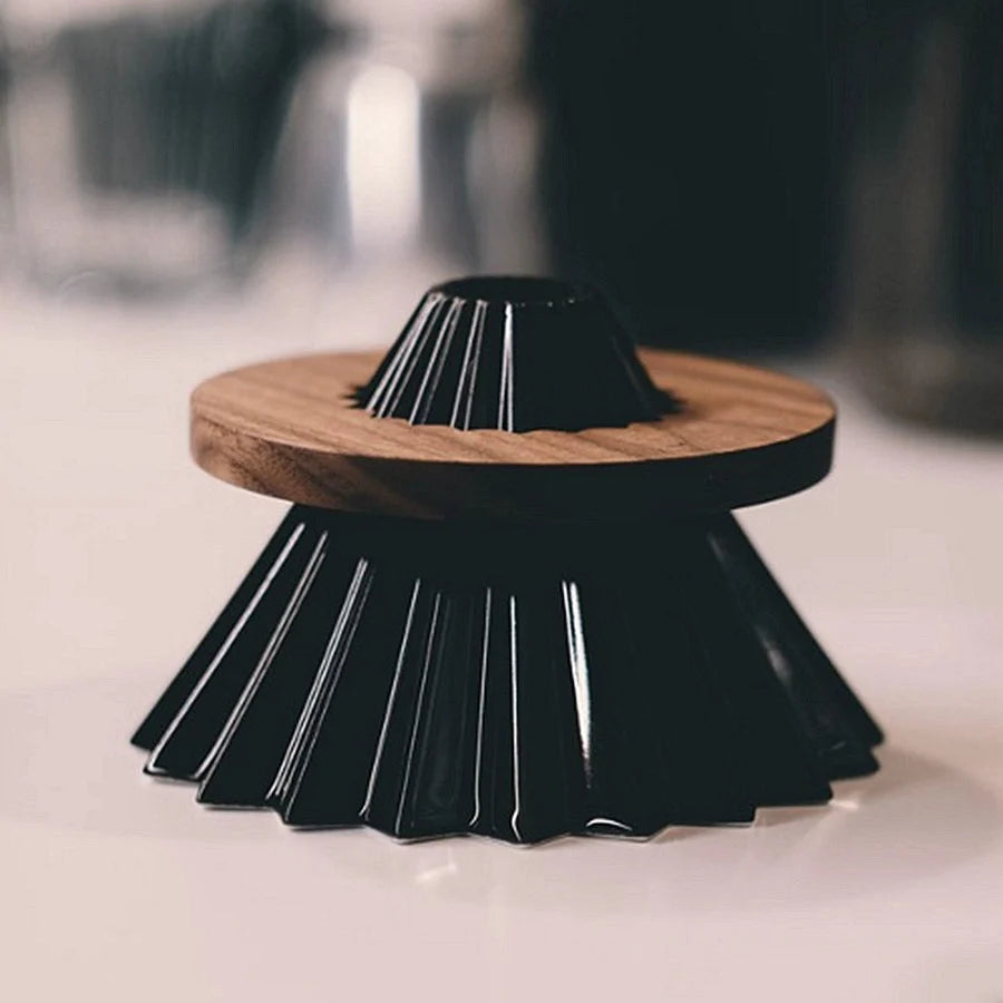Solid walnut coffee dripper stand with minimalist design