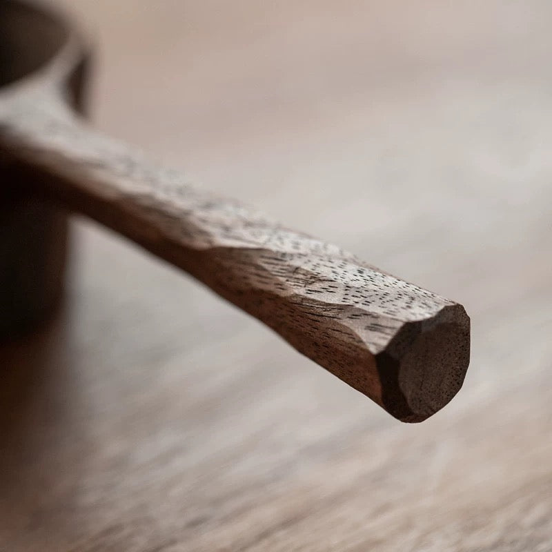 Solid walnut coffee scoop for measuring coffee beans and grounds