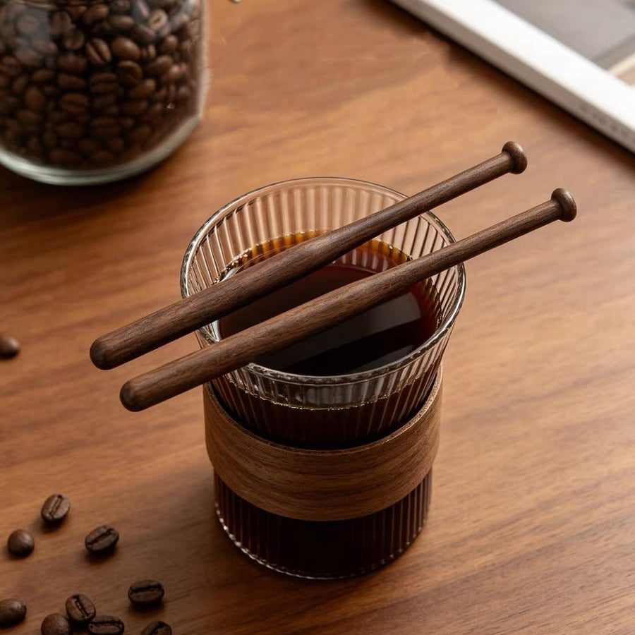 Solid walnut coffee stirrer holder set for countertop use