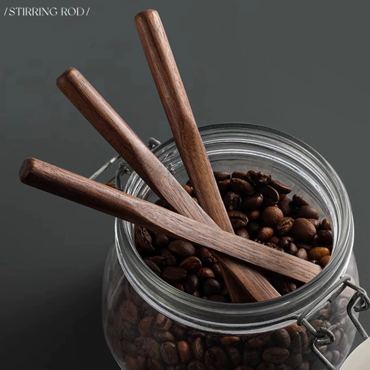 Solid walnut coffee stirring stick set with minimalist design