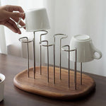 Solid walnut cup drying rack with minimalist design
