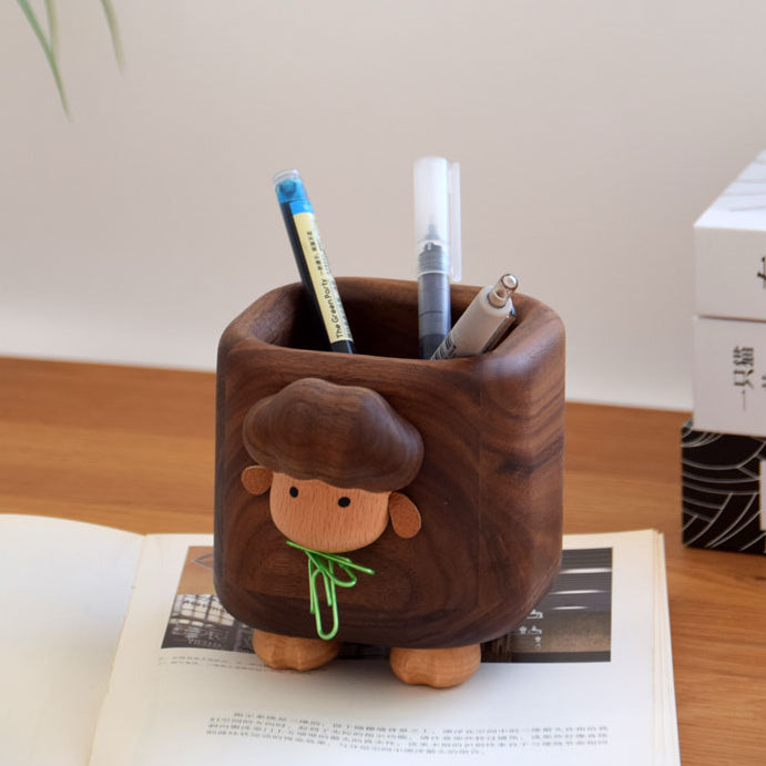 Solid walnut desk organizer for pens and office essentials