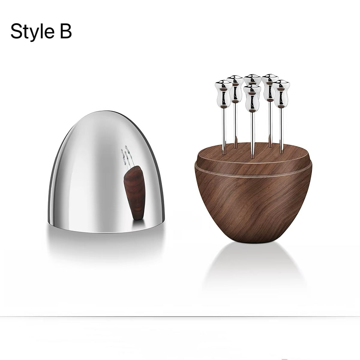Solid walnut fruit pick set with modern oval shape design