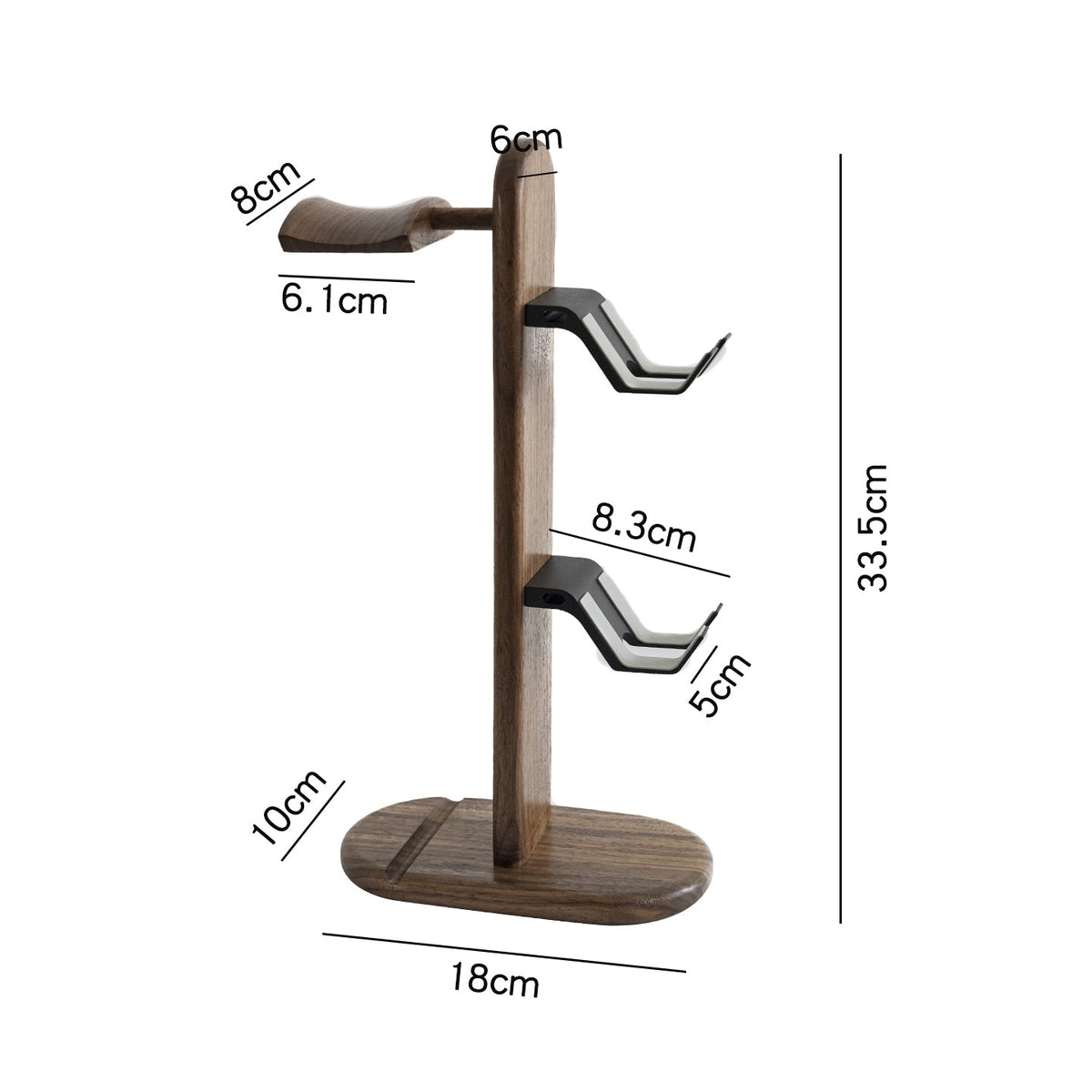 Solid walnut gaming stand for headphones and controllers