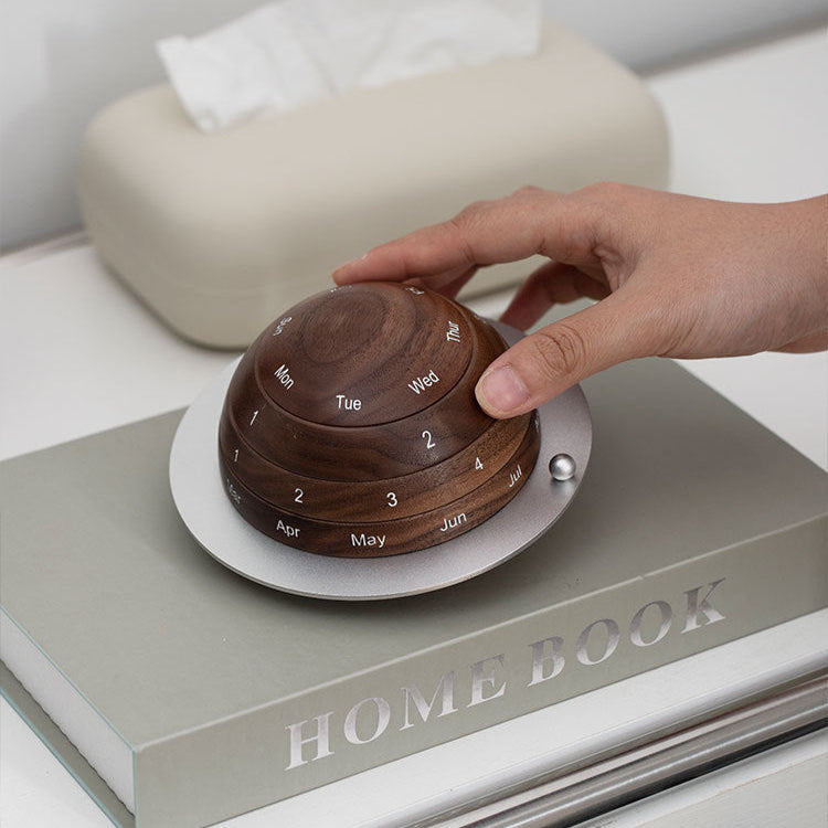 Solid walnut globe perpetual calendar with unique design