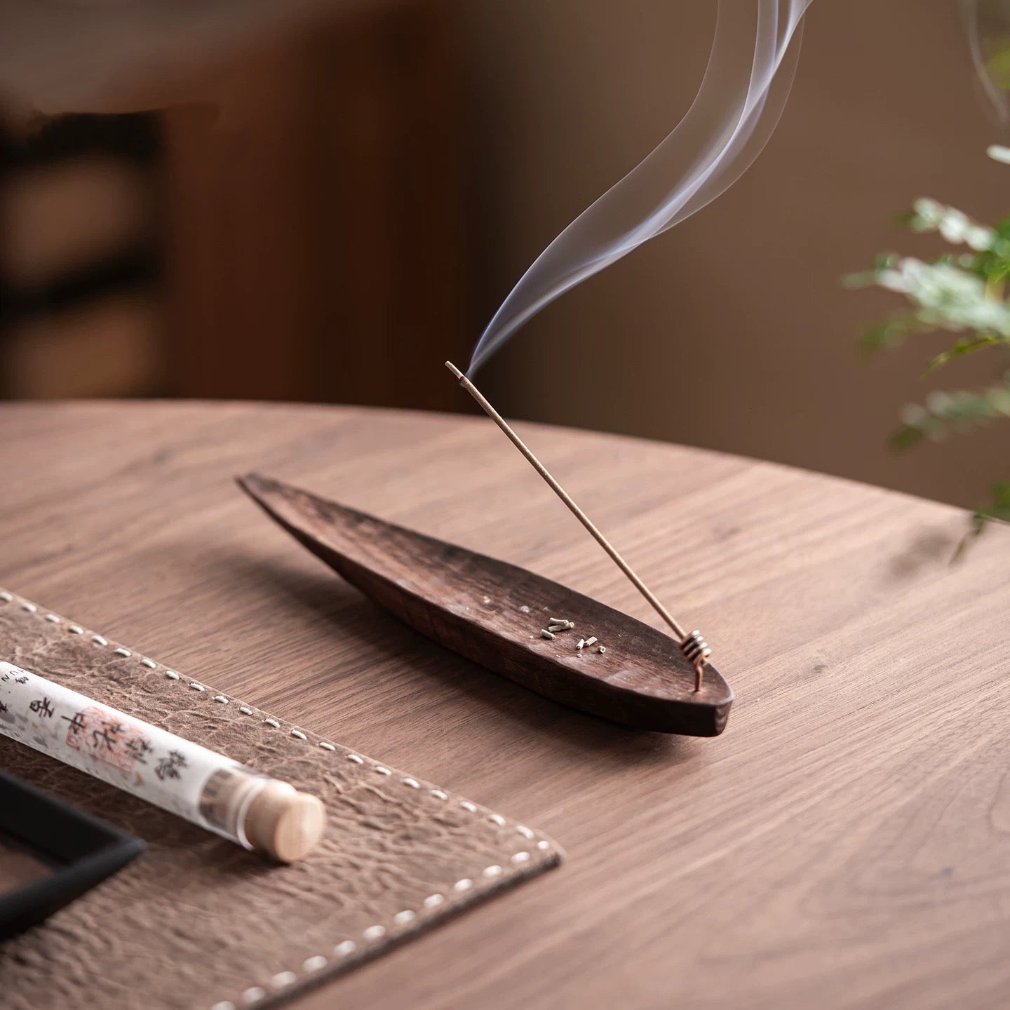 Solid walnut incense burner with minimalist design