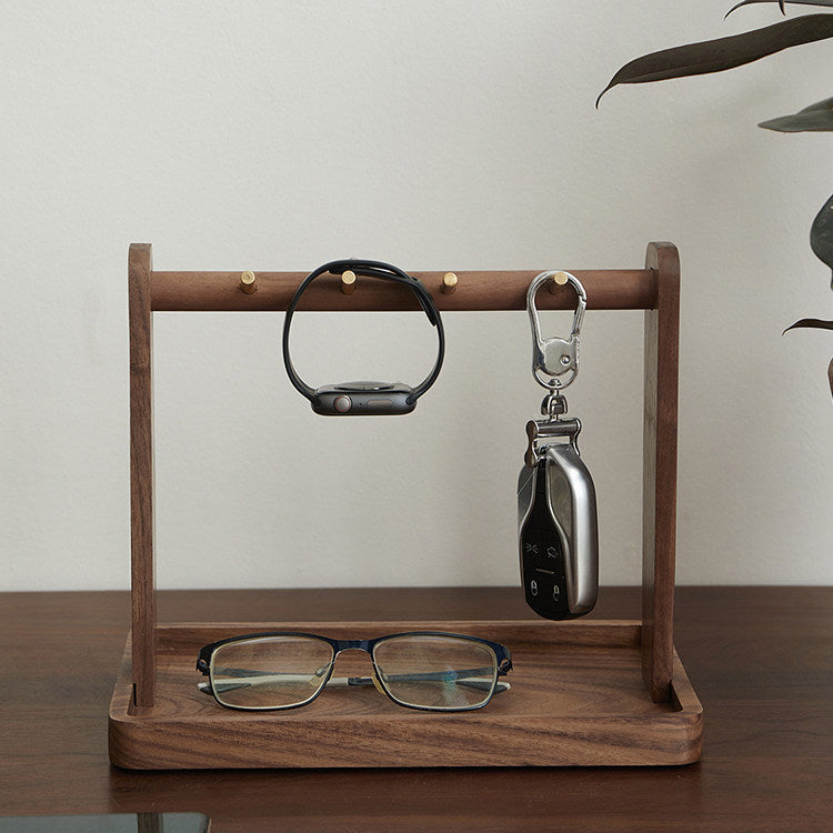 Solid walnut key holder stand with tray design