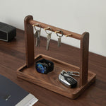 Solid walnut key stand with storage tray for daily essentials