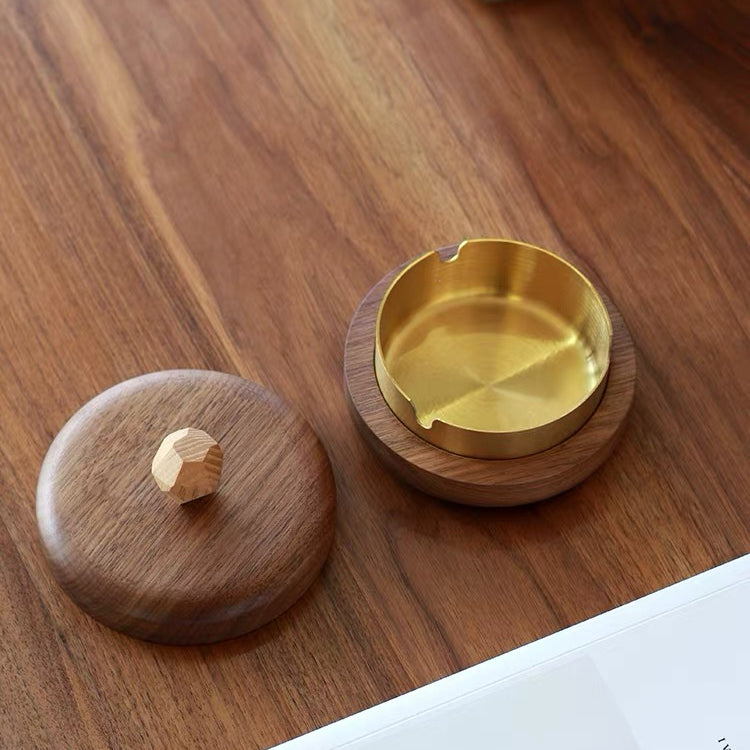 Solid walnut lidded ashtray with minimalist design