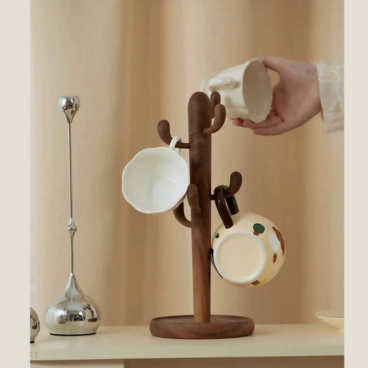 Solid walnut mug holder for coffee station setup