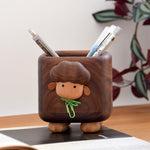 Solid walnut pen holder with lamb design