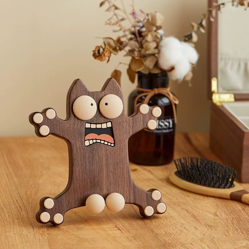 Solid walnut phone stand with cute cat design