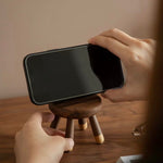 Solid walnut phone stand with cute rabbit design