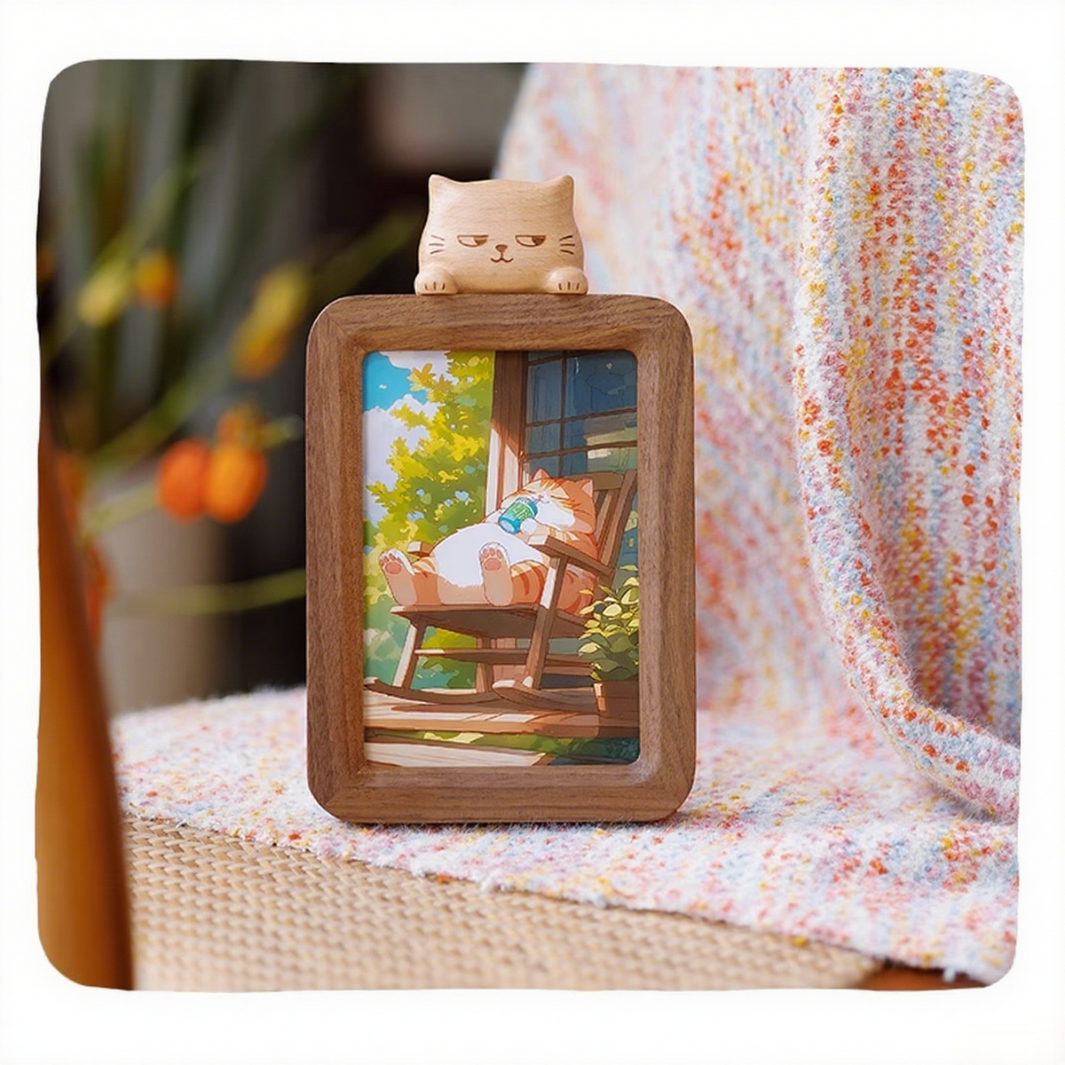 Solid walnut photo frame with cute cat inspired design