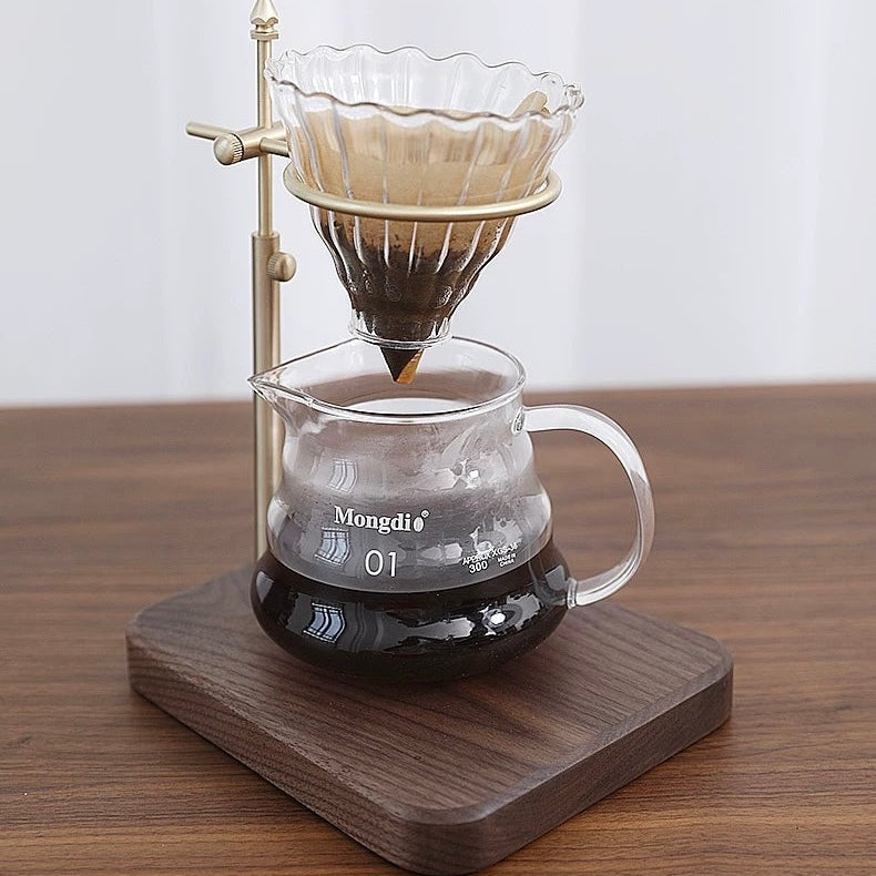 Solid walnut pour-over coffee dripper stand with minimalist design