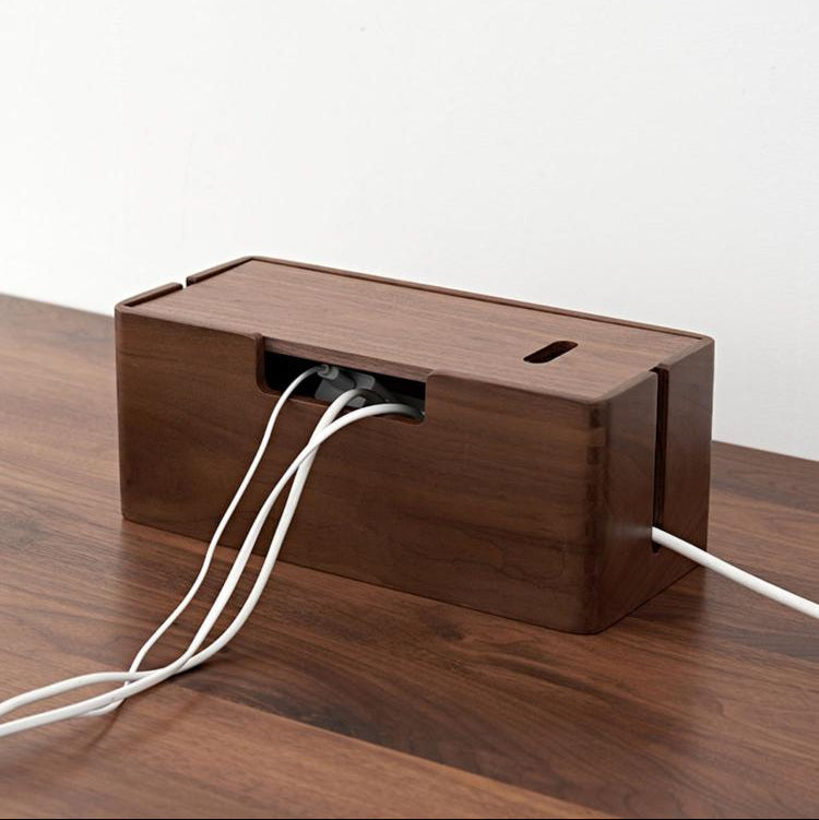 Solid walnut power strip cover for desk and home organization