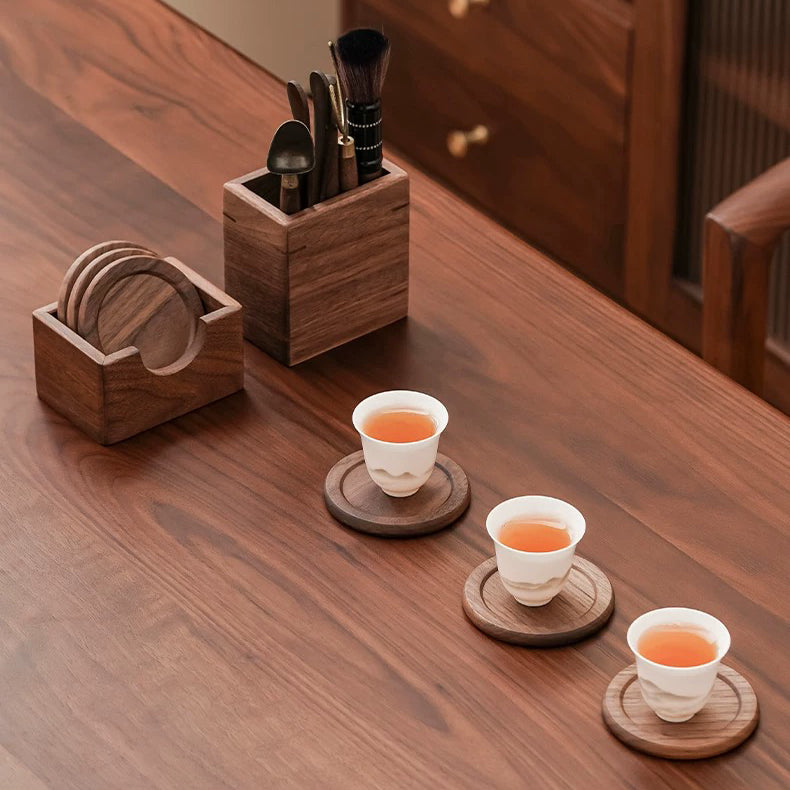 Solid walnut serving set for refined tea experiences