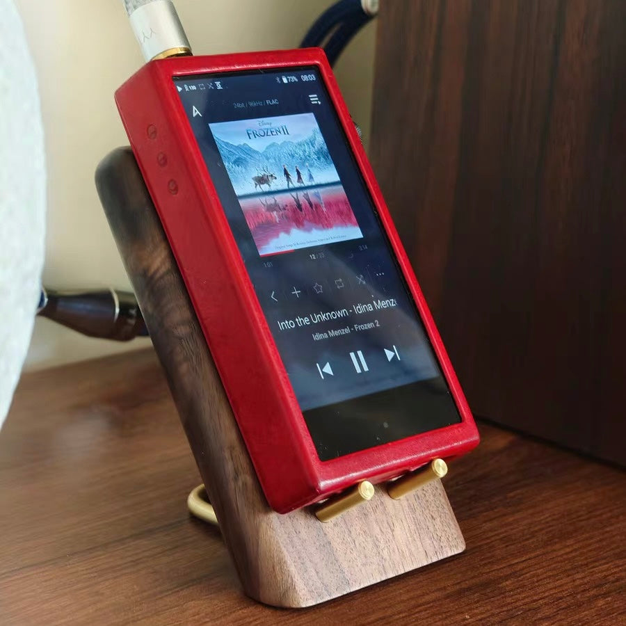 Solid walnut smartphone stand for desk and office setup