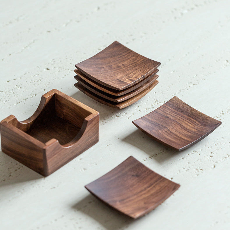 Solid walnut table coasters for cups mugs and beverages