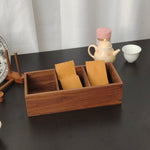 Solid walnut tea storage box for coffee and beverage essentials