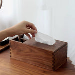 Solid walnut tissue box and remote control organizer