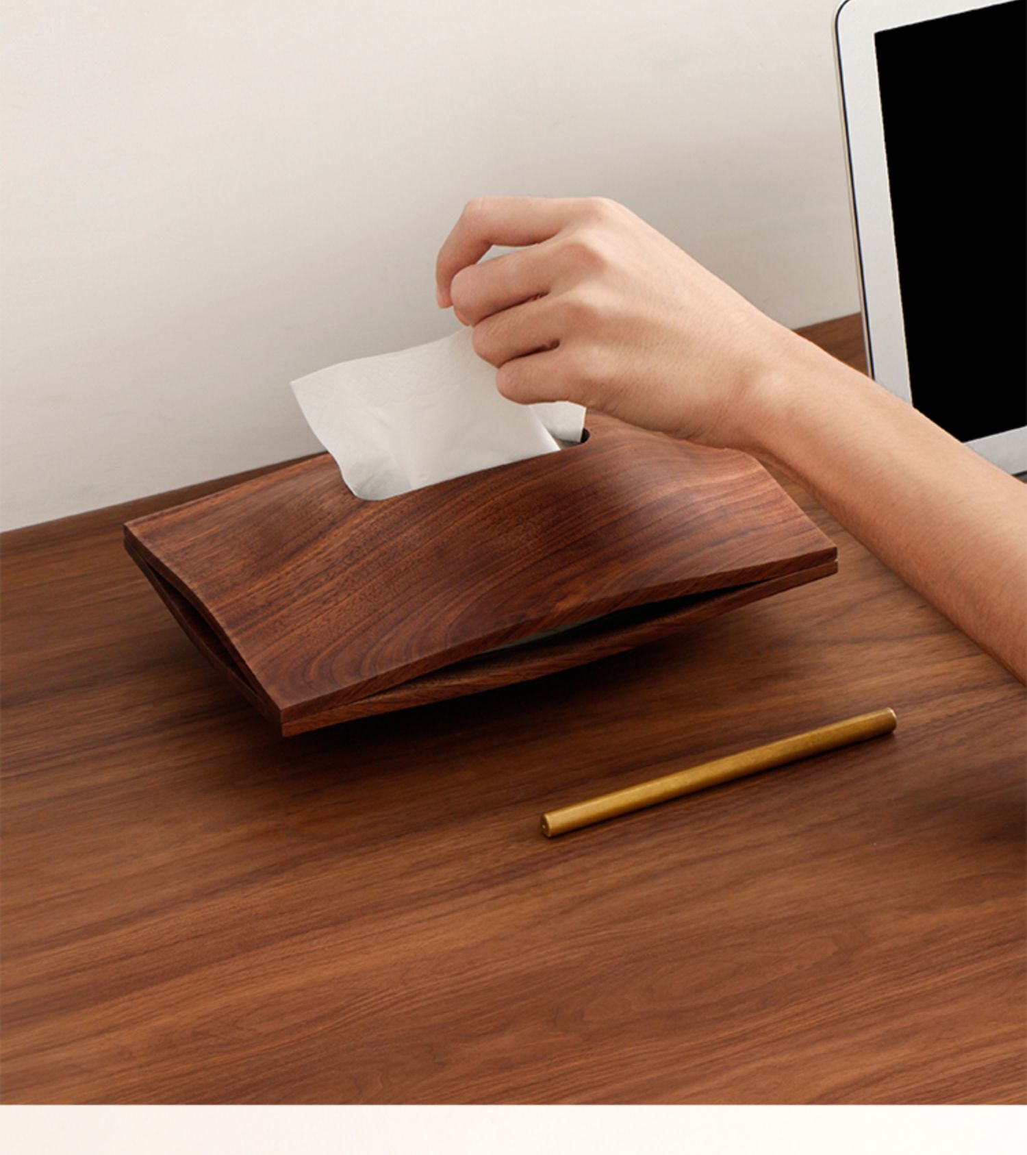 Solid walnut tissue box cover with sleek modern design