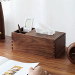 Solid walnut tissue holder with built-in remote storage