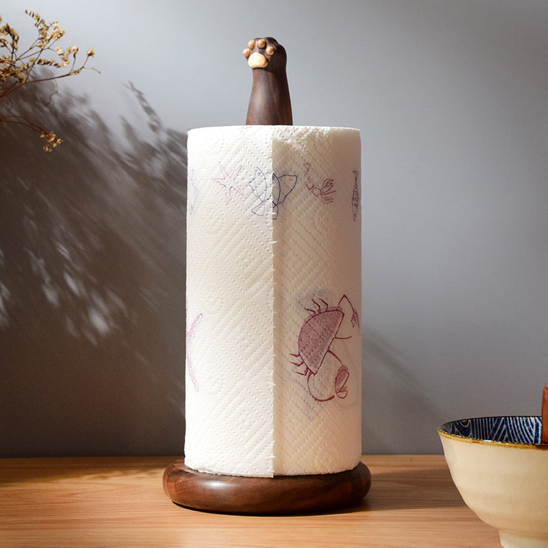 Solid walnut tissue holder with cute cat claw design