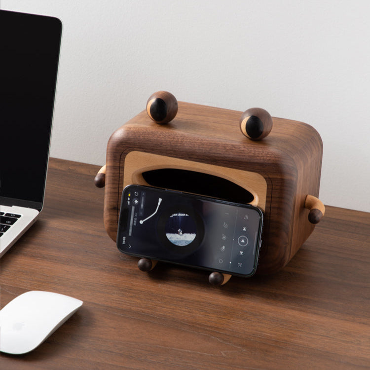 Solid walnut tissue holder with cute frog inspired shape