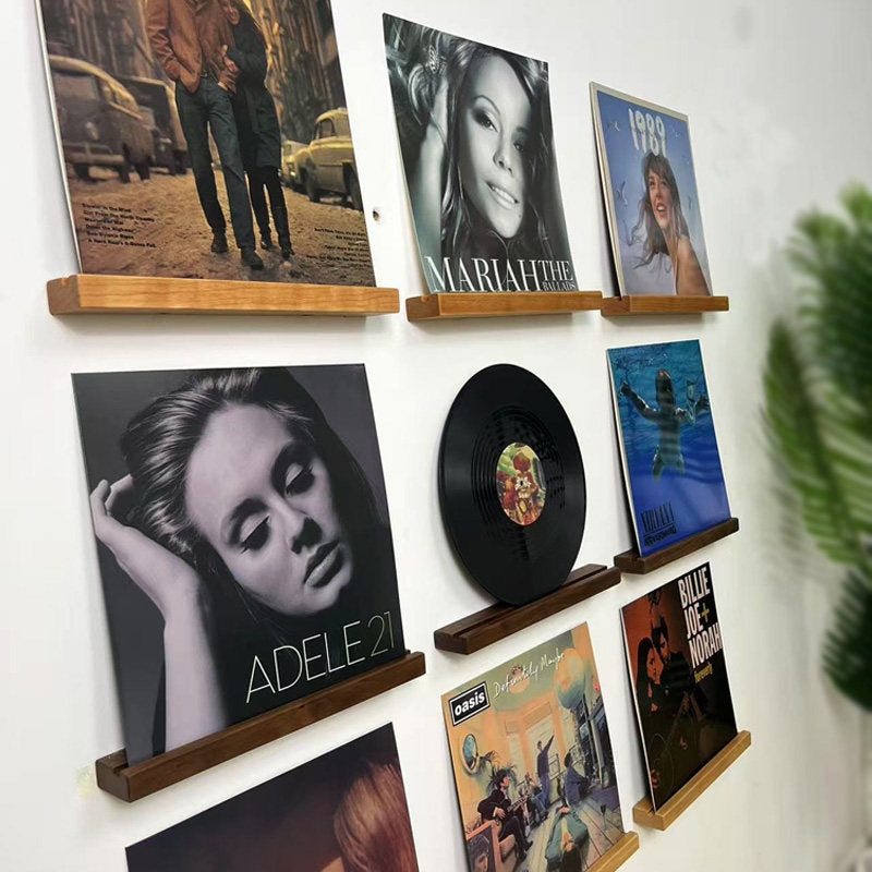 Solid walnut vinyl record holder for wall display and decor