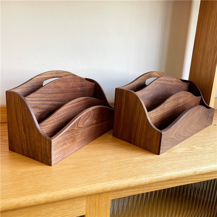 Solid walnut vinyl record storage rack with minimalist design