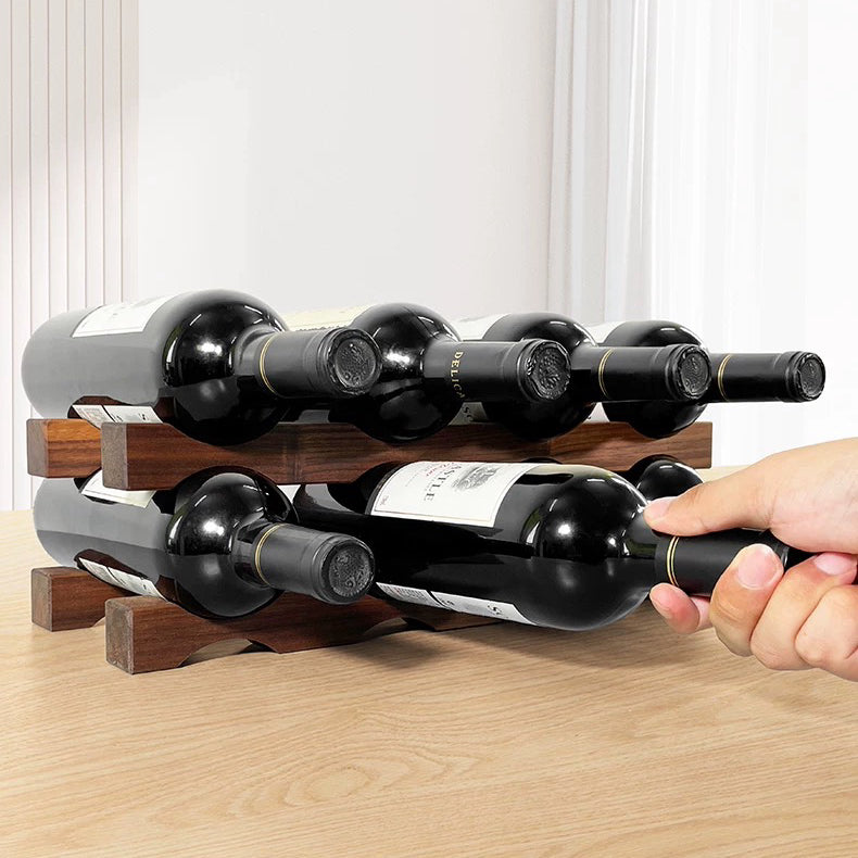 Solid walnut wine rack set with double deck design
