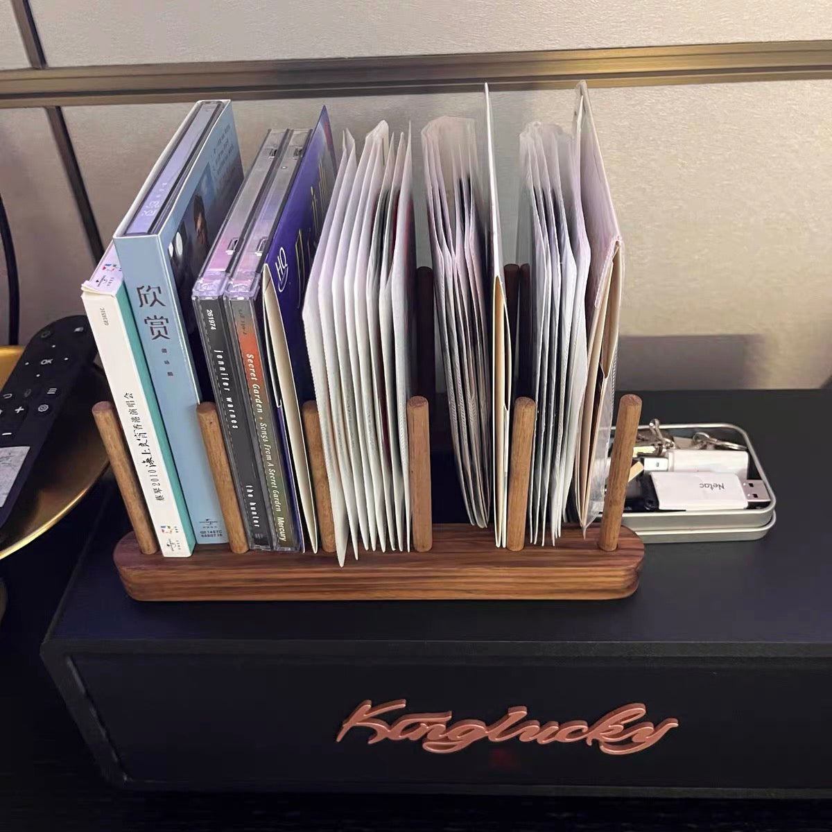 Solid wood CD display rack with minimalist design