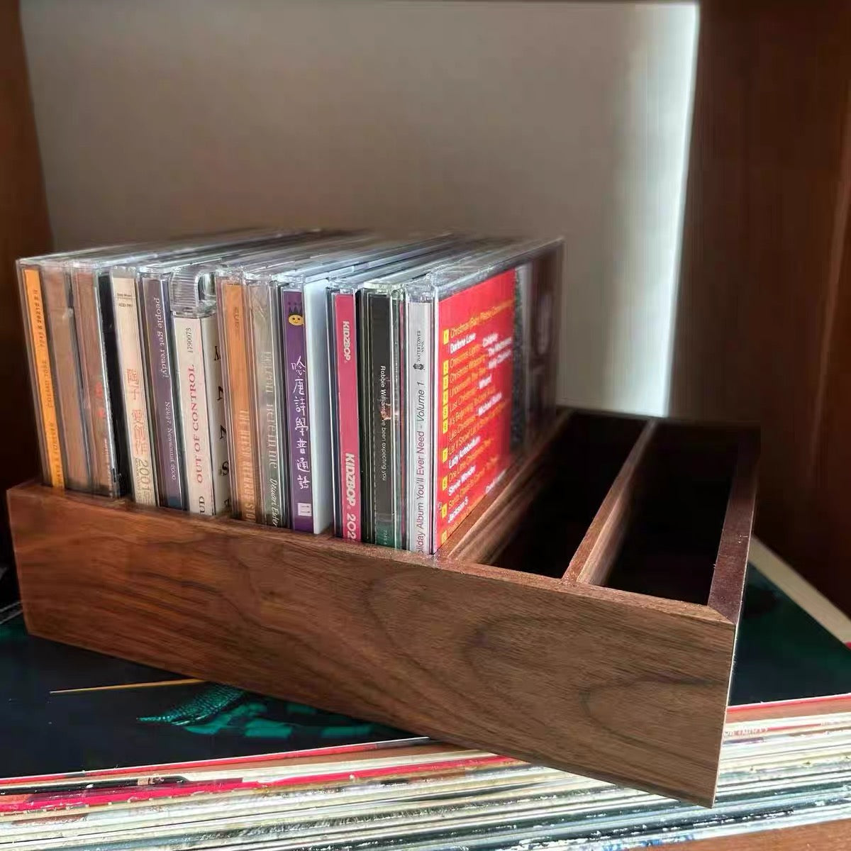 Solid wood CD organizer for music collections and storage