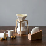 Solid wood V60 coffee filter paper organizer for brewing setup