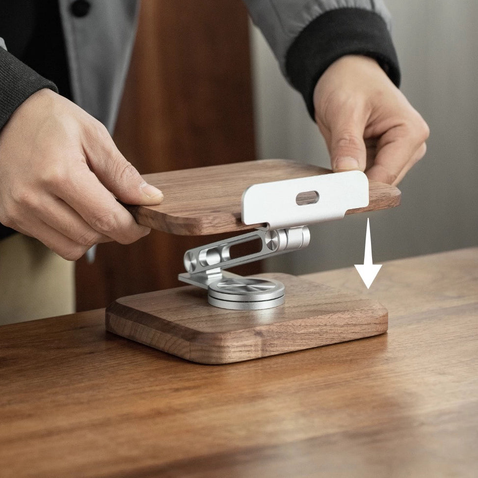 Solid wood adjustable device holder for comfortable viewing