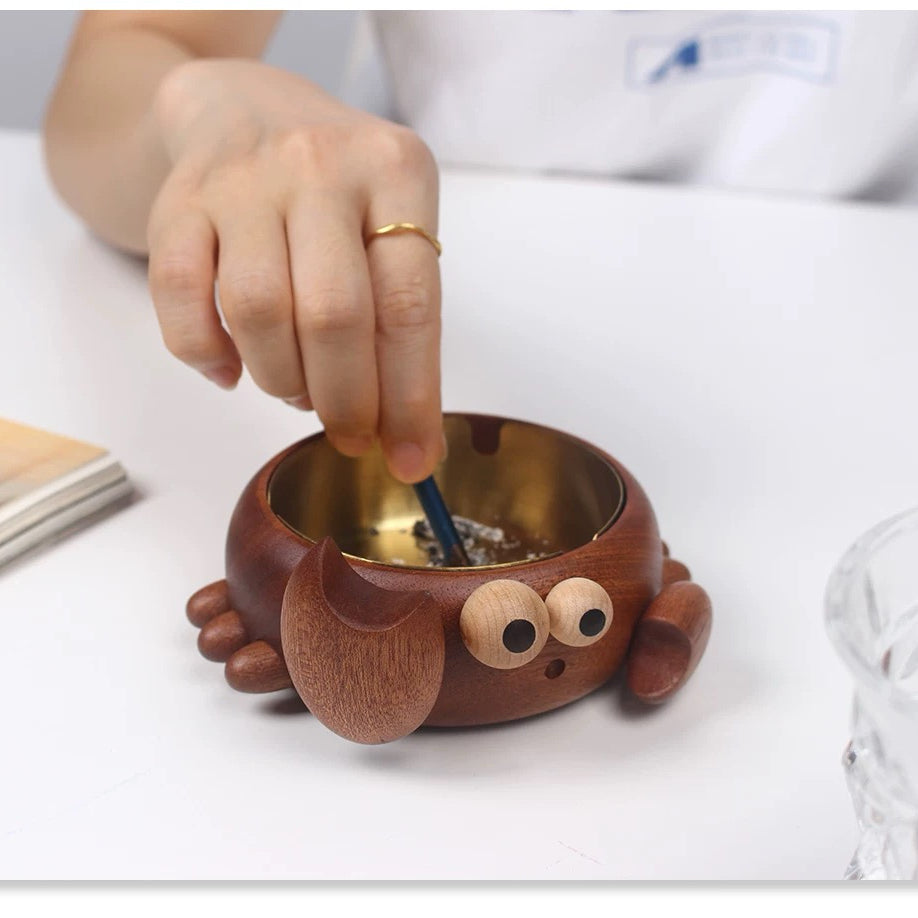 Solid wood ashtray with crab inspired shape