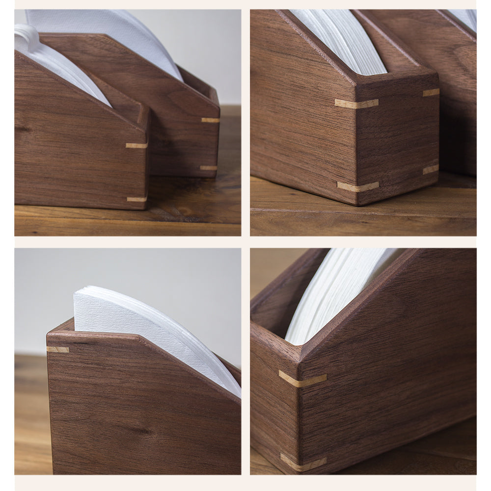Solid wood coffee filter storage holder for pour-over lovers