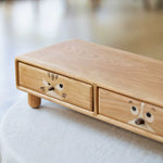 Solid wood desk monitor stand with built-in storage drawers