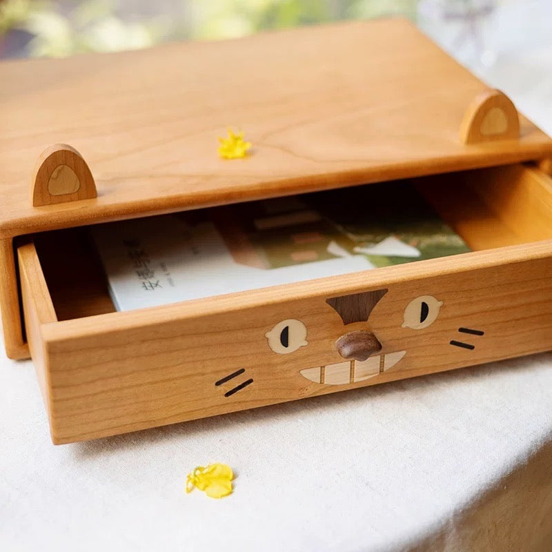 Solid wood desktop cabinet with two storage drawers