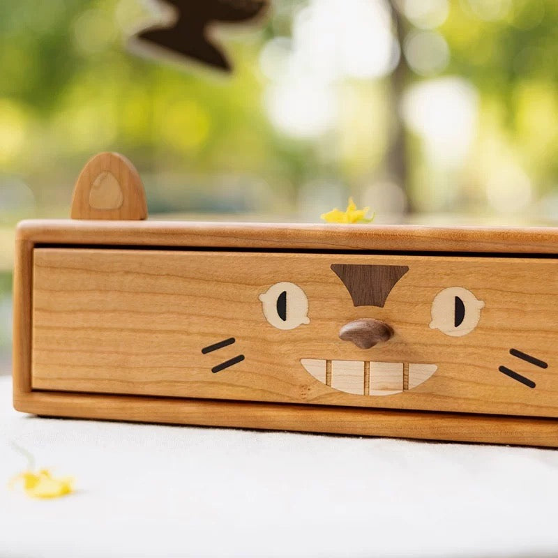 Solid wood desktop organizer with double drawer storage