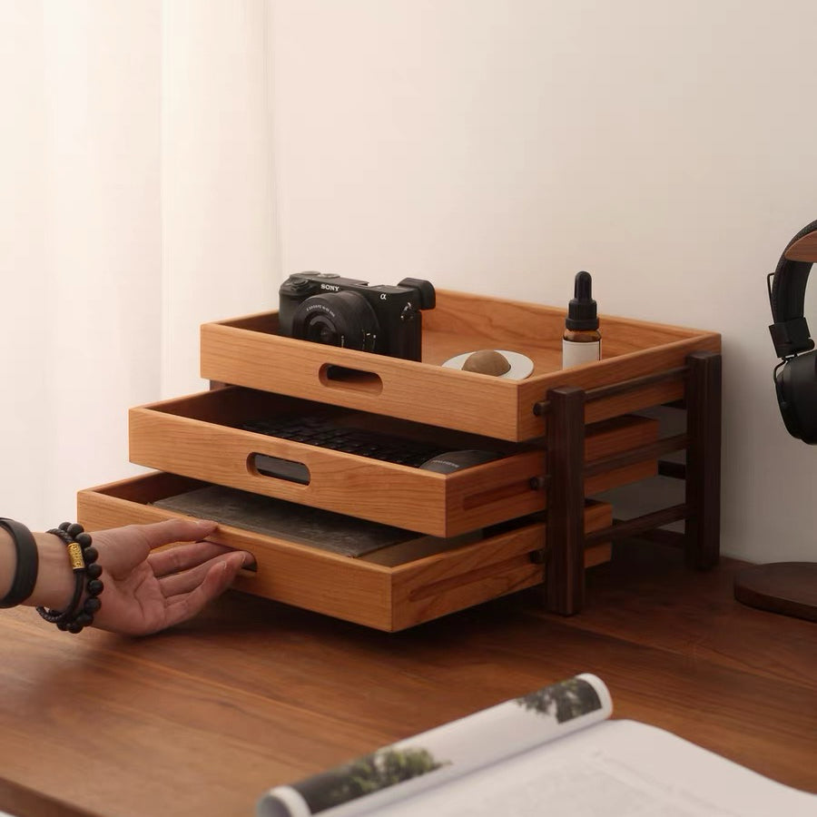 Solid wood drawer organizer with open stack design