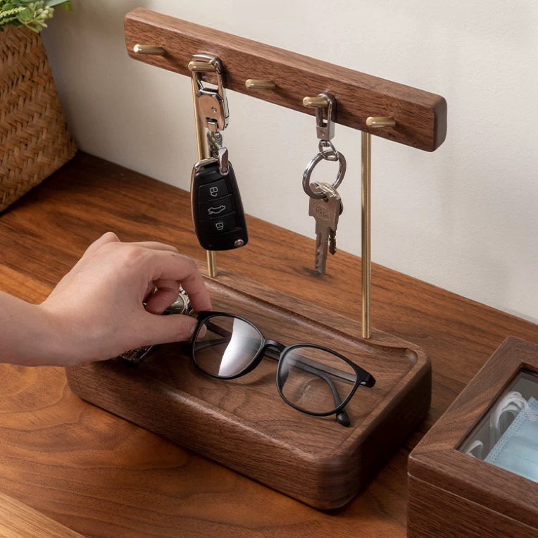 Solid wood entryway key holder stand with tray design
