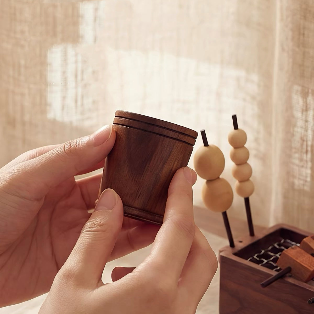 Solid wood home fragrance accessory with elegant natural texture