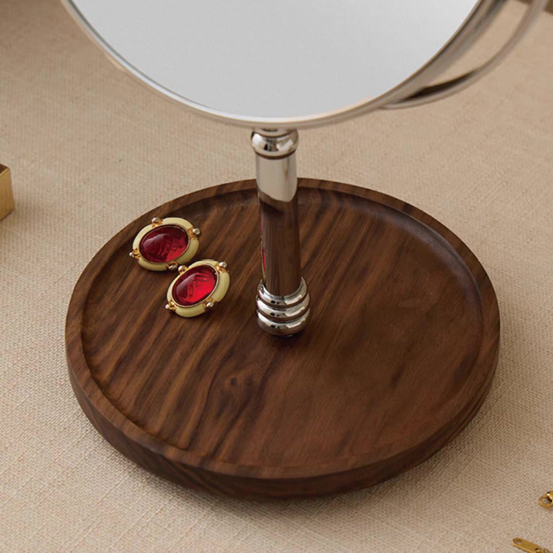 Solid wood illuminated mirror for daily grooming routine