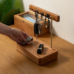 Solid wood key holder stand with storage tray for daily essentials