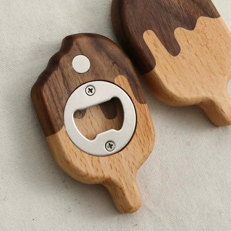 Solid wood magnetic bottle opener for kitchen and bar use