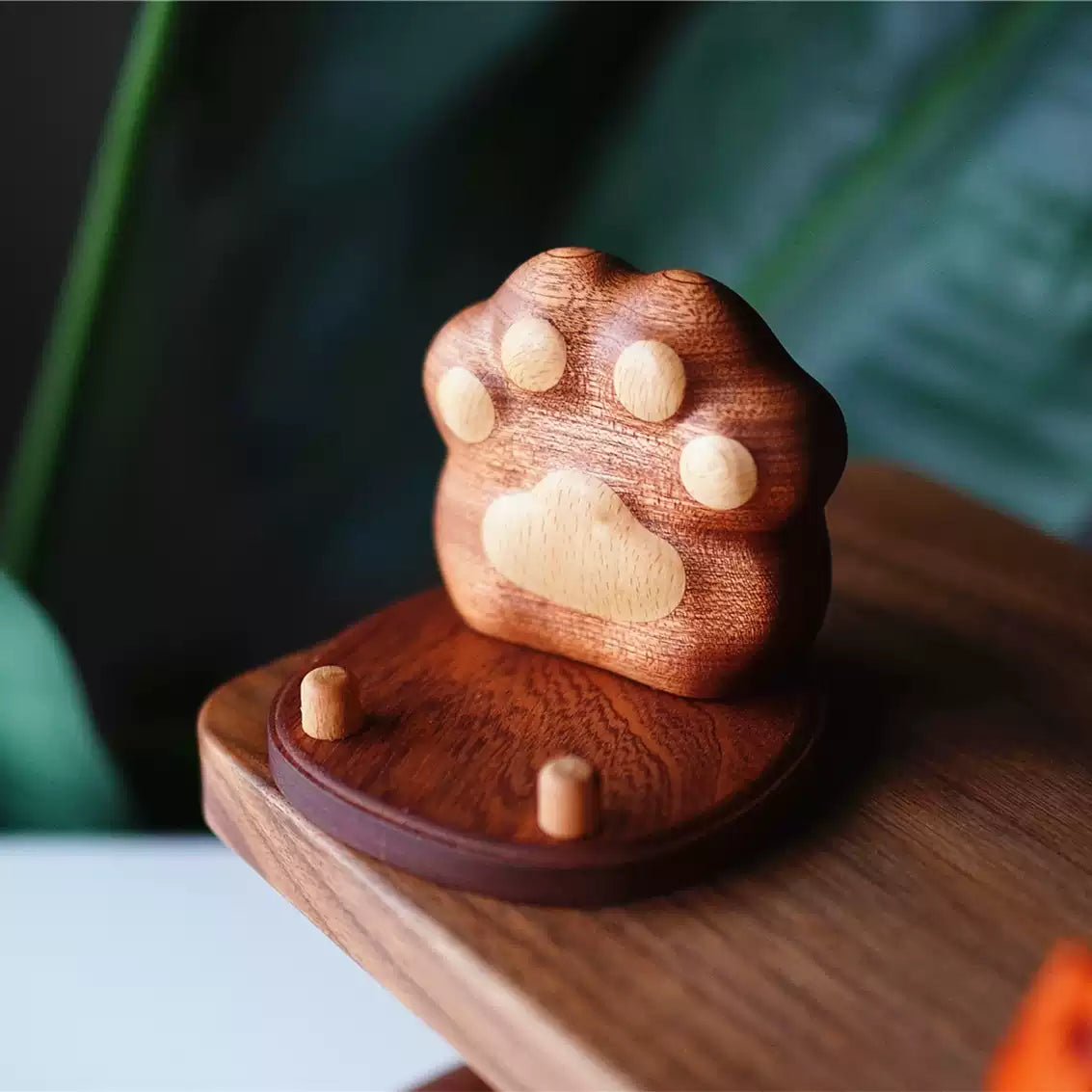 Solid wood mobile phone stand for desk and home use
